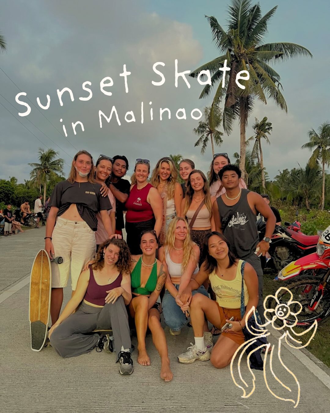Hostel group at sunset skate in Malinao